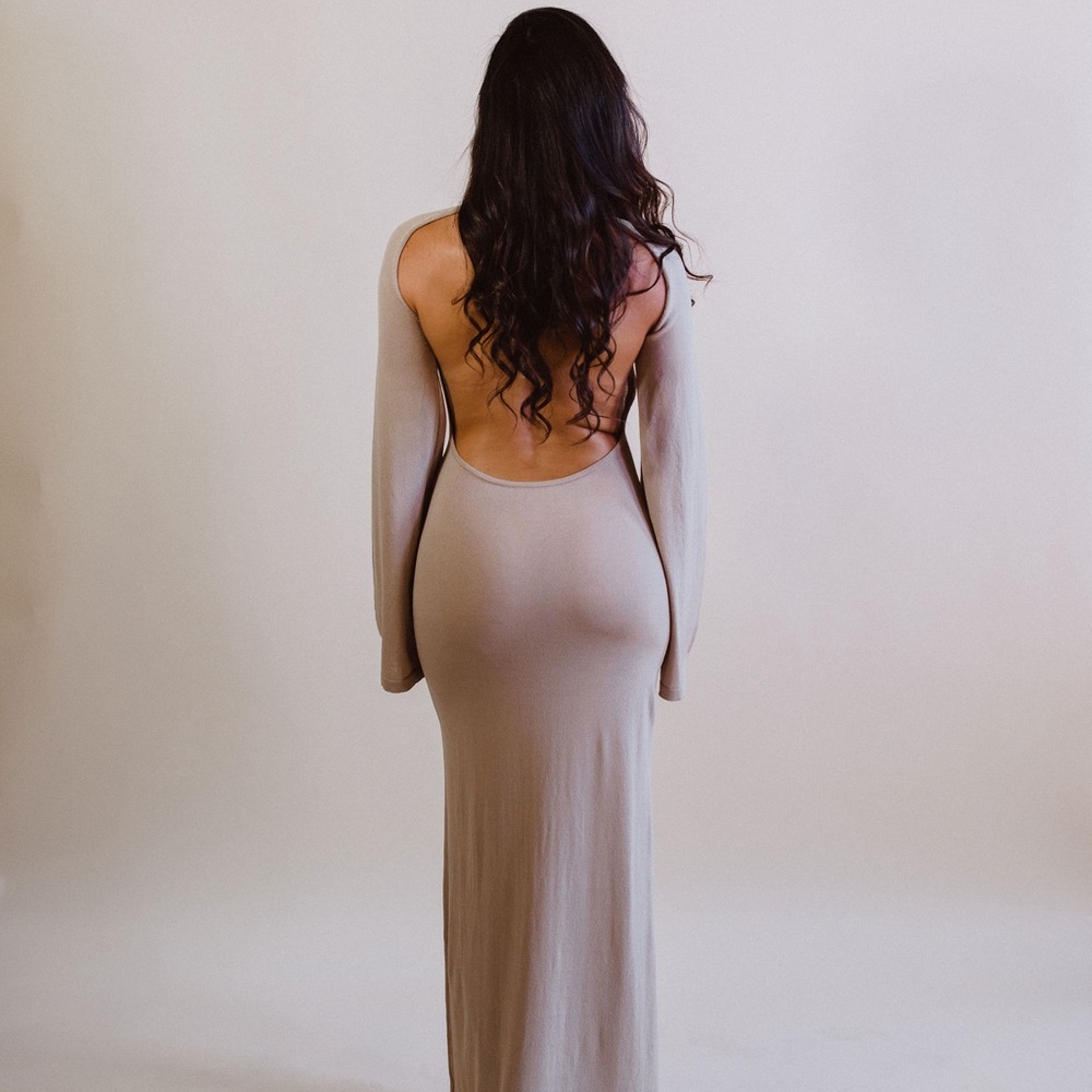 Brand New Beige Resort Style Maxi Open Back Dress